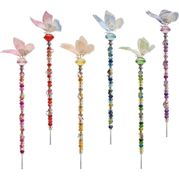 200Pcs DIY Butterfly Garden Stakes Kit - Fairy Wand Garden Stake Beads Kits, Fairy Garden Accessories Kit for Outdoor, Beadable Items (Butterfly)