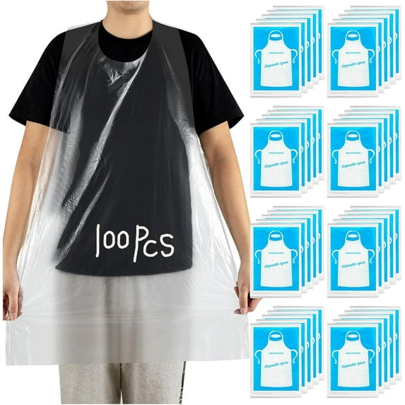 200Pcs Disposable Aprons for Adults, Plastic Aprons for Cooking, Waterproof Apron for Adults Painting Housework Picnic Party Etc