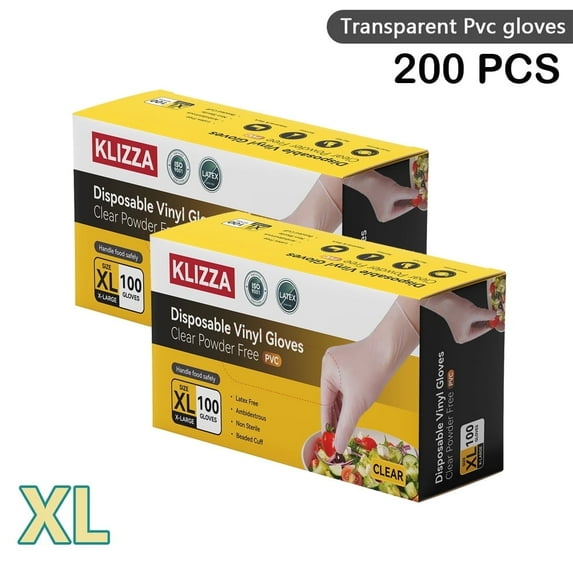 200Pcs Disposable Gloves, PVC Gloves Latex Free Powder-Free Health Glove Cleaning Rubber Glove for Kitchen Cooking Cleaning Food Handling(XL Size)
