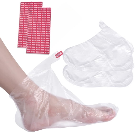 200Pcs Disposable Plastic Foot Covers for Feet, Leak-Proof Paraffin Wax Bath Liners With Stickers, Moisturizing Socks for Pedicure, Spa, Cracked Heel Care & Shoe Trials