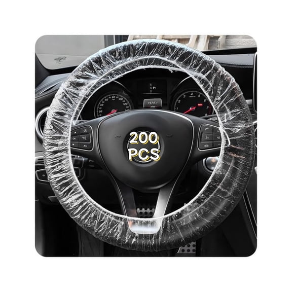 200Pcs Disposable Steering Wheel Covers, Clear Plastic Steering Wheel Protector, Steering Wheel Covers with Elastic Trims, Universal Car Protector Accessories