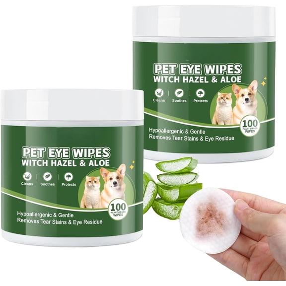 200Pcs Eyes Wipes for Dogs & Cats,Gently Remove Tear Stain, Debris, Discharge - Hypoallergenic Pet Eye Wash Cleaner for Eyes, Wrinkle, Face