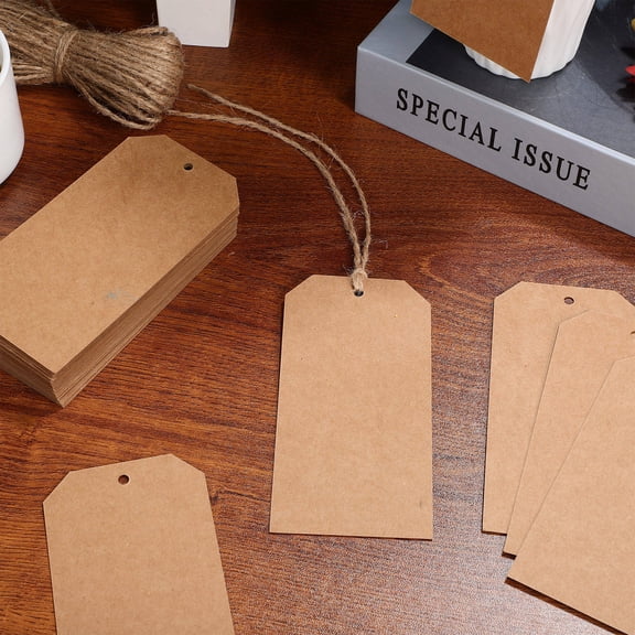 200Pcs Double Side Kraft Paper Tags with String for Shipping Inventory and Decoration Khaki