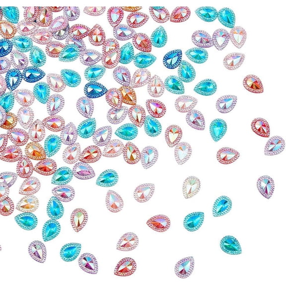 200Pcs Drop Rhinestones Buttons Sewing Gem Stones Teardrop Rhinestones with 2 Holes Sewing Beads Decorations for DIY Clothing Wedding Dress Jewelry MakingMixed Color