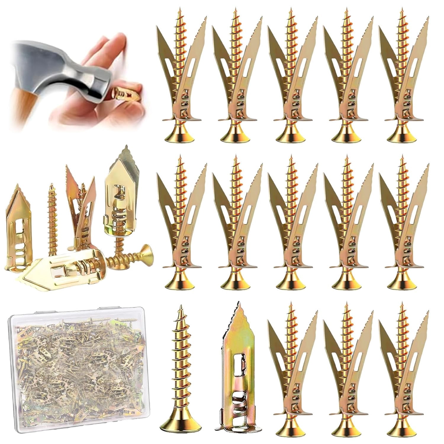 200Pcs Drywall Anchors with Screws Kit, Self Drilling Drywall Anchors, 100Pcs Sheetrock Anchors and 100Pcs Screws, Furniture Anchors No Drill