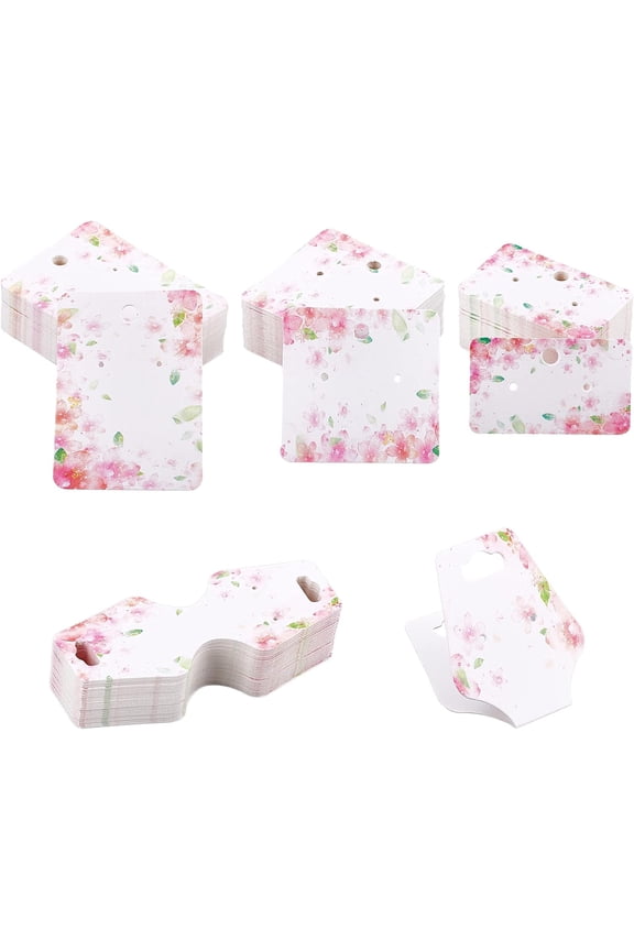 200Pcs Earring Card 4 Styles Pink Earring Display Cards Rectangle Earring Packaging Holder Cards with Hanging Hole Earring Jewelry Bracelet Card Holder for Small Business Selling DIY