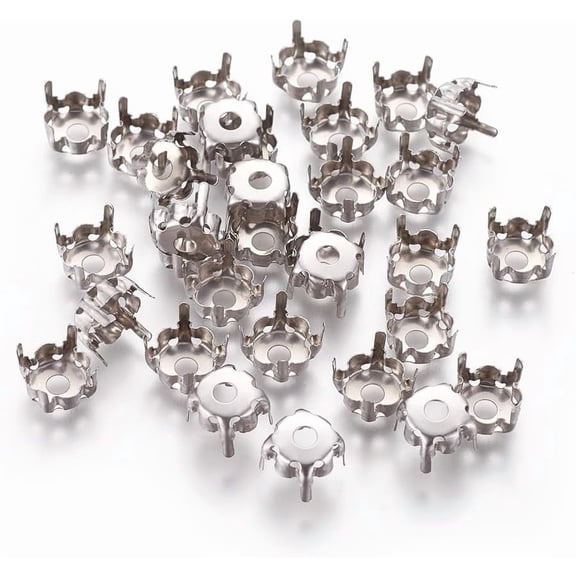 200Pcs Flat Round 201 Stainless Steel Sew on Prong Settings Claw Settings for SS37 Diamond Shape Rhinestone Open Back Rhinestone Claw Settings