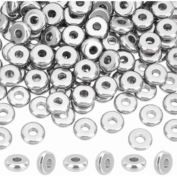 200Pcs Flat Round Spacer Beads Stainless Steel Bracelet Beads 6mm Small Metal Spacer Bead Smooth Loose Bead for DIY Bracelet Jewelry Crafts Making Hole 2mm Silver