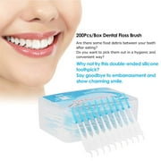 200Pcs Floss Braces Brush, Interdental Brush Teeth Toothpicks Cleaners, Soft Silicone Double- Ended Tooth Picks, Floss Sticks for Adults, Necessary for Cleaning Teeth, Blue