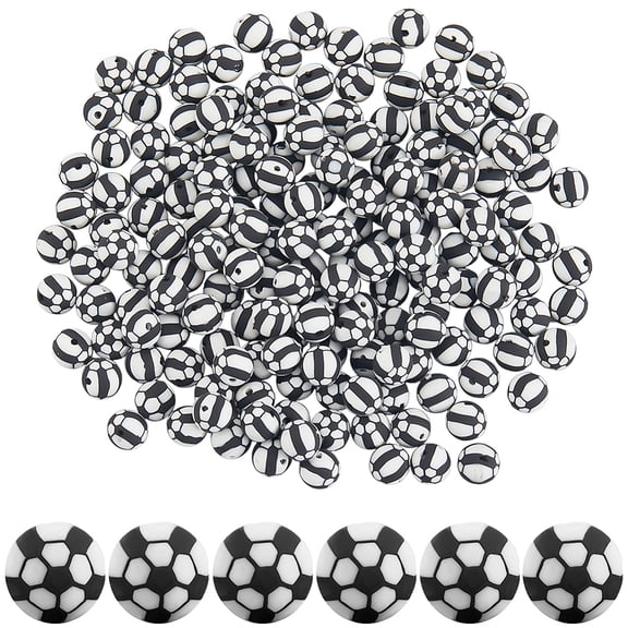 200Pcs Football Ball Beads 8mm Sport Bead Charms Small Polymer Clay Round White Black Soccer Loose Spacers DIY