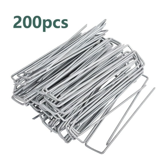 200Pcs Galvanized Garden Staples Landscape Ground Nails Stakes Pins Spikes Pegs U-shaped 6" 11 Gauge Steel Fit for Securing Weed Barrier Fabric Landscape Ground Cover Lawn
