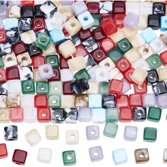 200Pcs Gemstone Square Beads Acrylic Cube Beads Bulk Random Mixed Color Imitation Gems Stones Crystals Loose Spacers with Large Hole