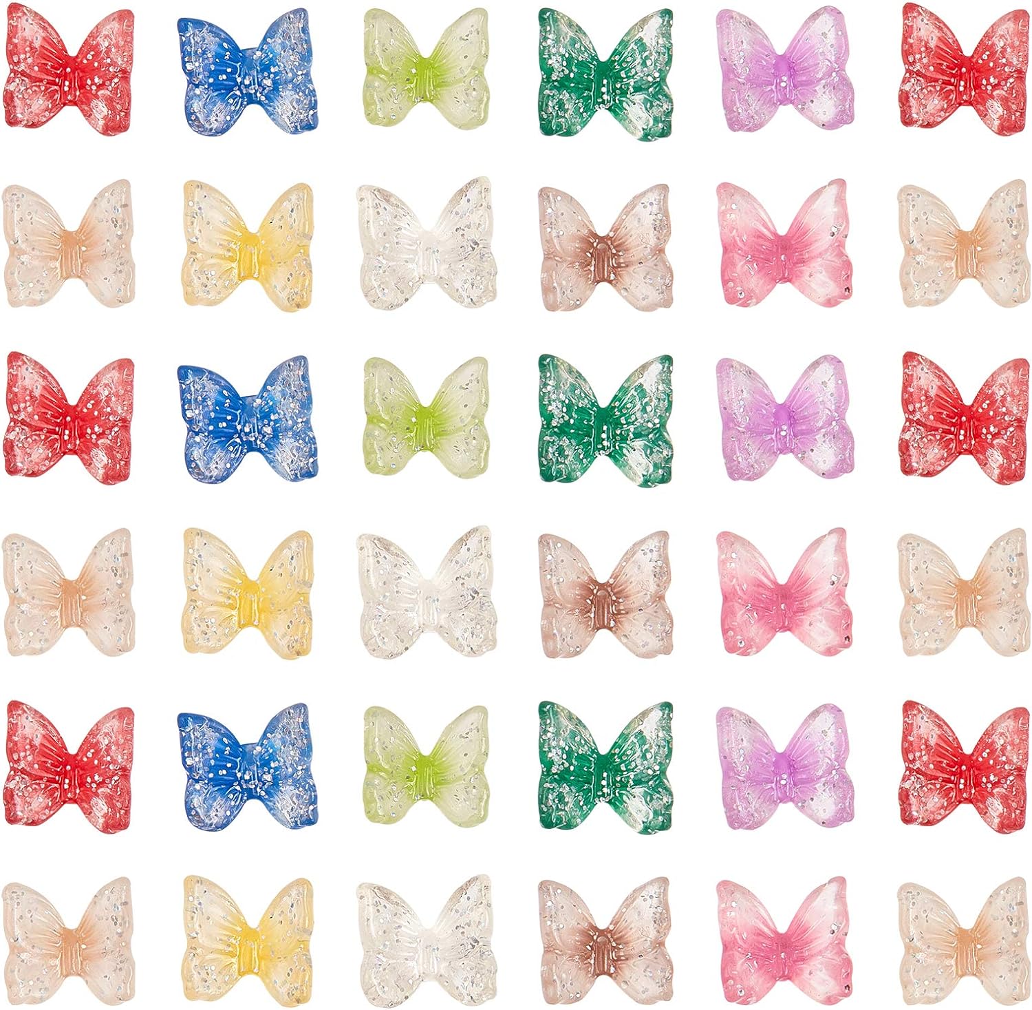 200Pcs Glitter Powder 3D Butterfly Resin Cabochons Beads for DIY Brooch