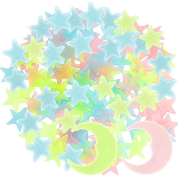 200Pcs Glow in The Dark Stars for Ceiling, Colorful Glowing Stars and 2Pcs Moon Sticker 3D Star Stickers Plastic Glow Star for Ceiling Bedroom Wall Stickers Boys & Girls Room Decorations