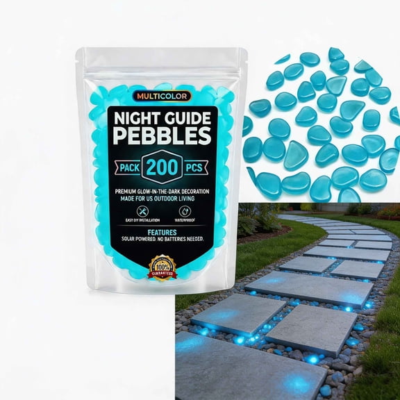 200Pcs Glow in The Dark Stones, Luminous Pebbles for Garden Walkways, Yard, Landscaping, Aquarium, Fish Tank, Patio, Driveway - Non-Toxic Resin Rocks for Outdoor & Indoor Decor