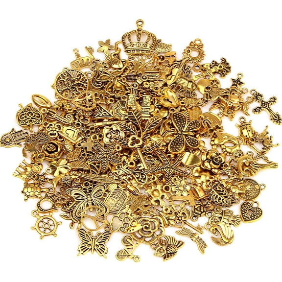 200Pcs Gold Charms, Bulk Antique Gold Charms for Jewelry Making Charm Bracelet Necklace Earrings DIY Craft Making