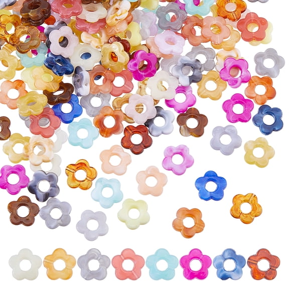 200Pcs Gradient Color Transparent Acrylic Beads Center Drilled Flower Mixed Color 14x14.5x4mm Hole: 1.6mm