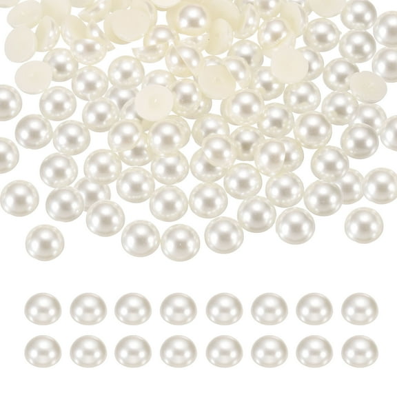 200Pcs Half Pearl, 12mm Plastic Half Flatback Imitation Pearls Cabochon for DIY Crafts Clothing (Beighe)