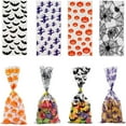 thumbnail image 1 of 200Pcs Halloween Snack Bags Clear Candy Cookie Treat Bags with Twist Ties, 4 Patterns Pumpkin Bat Spider and Witch Design, 1 of 7