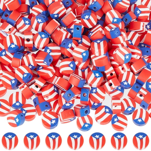 200Pcs Handmade Polymer Clay Beads Flat Round Flag Red 9~10x4~5mm Hole: 2mm