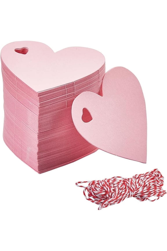 200Pcs Heart Paper Tag Pink Price Tag Labels with 20m/65.62 Feet Jute Cord Blank Hang Small Craft Price Hang Name Label Tags for Wrapping Gathering Labeling Wedding Christmas Decorations diy