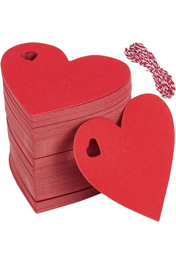 200Pcs Heart Shape Name Tags Red Paper Tags with Jute String 6 x 6.5cm Small Blank Display Writable Hanging Clothing Price Labels for Wrapping Pricing Wedding Christmas Arts Crafts Decoration