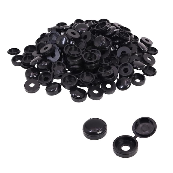 200Pcs Hinged Screw Cover Caps Plastic Hinged Screw Covers Screw Caps Fold Screw Snap Covers Screw Decorative Covers Washer Flip Tops for Screw Protection Covers (Black)