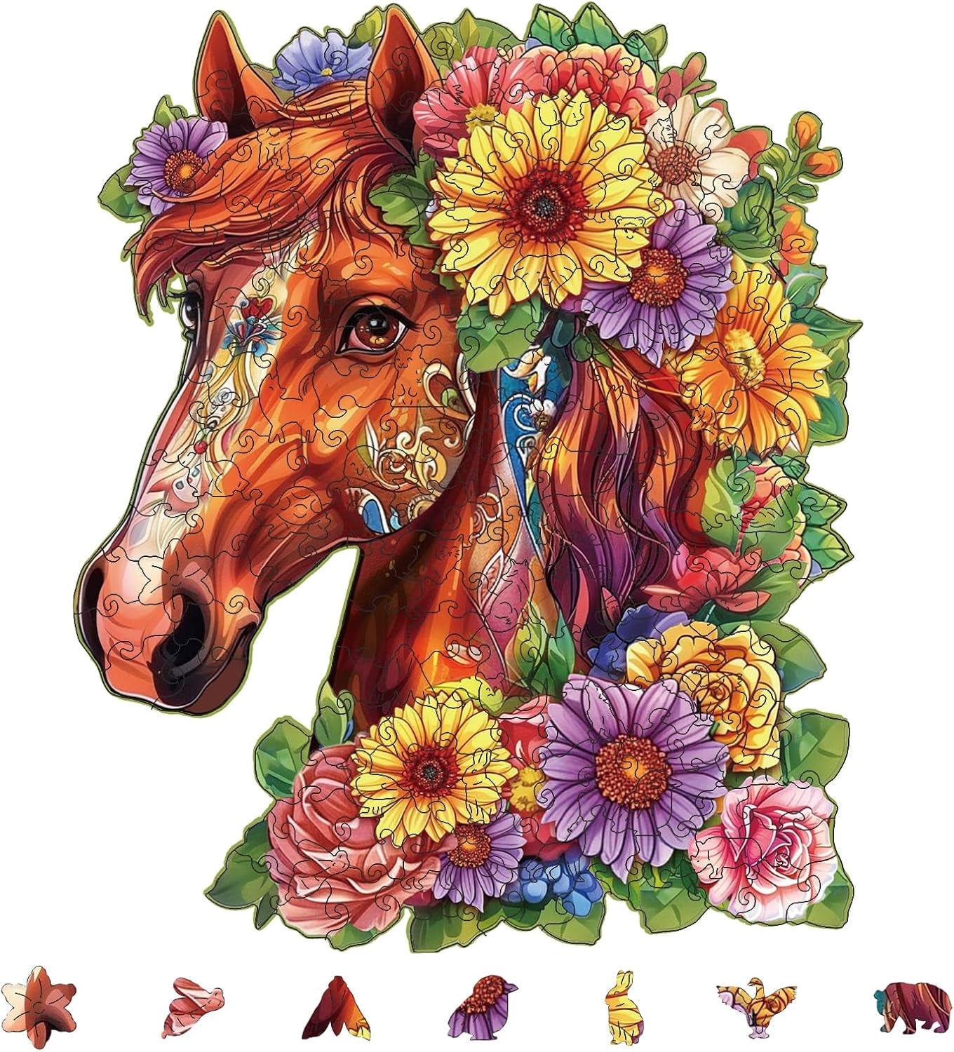200Pcs Horse and Flowers Wooden Jigsaw Puzzles for Adults 33.6x27.9cm ...