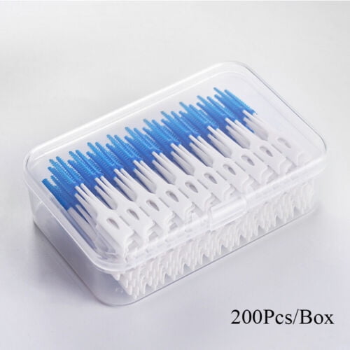 200Pcs Interdental Brushes Sticks Picks Blue Dental Floss Teeth Tooth Toothpick