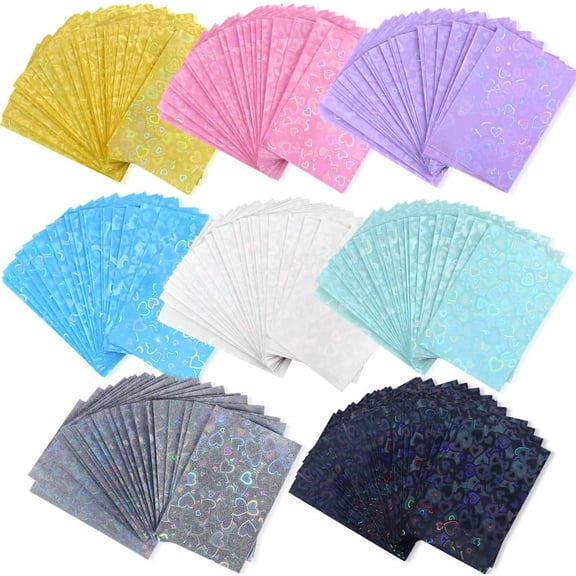 200Pcs Kpop Photocard Sleeves Laser Flashing Love Heart Card Sleeves Holographic Foil Clear Card Sleeves Transparent Trading Card Sleeve Film Card Protector for Photo Baseball Game Card Protective