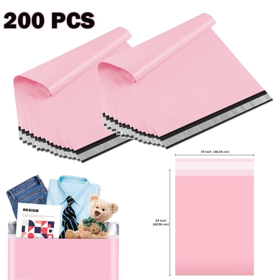 200Pcs Large Poly Mailers, 19 x 24 inch Pink Waterproof and Tear-Proof Self Adhesive Large Shipping Bags, Strong Thick Mailing Bags for Clothing, Small Business