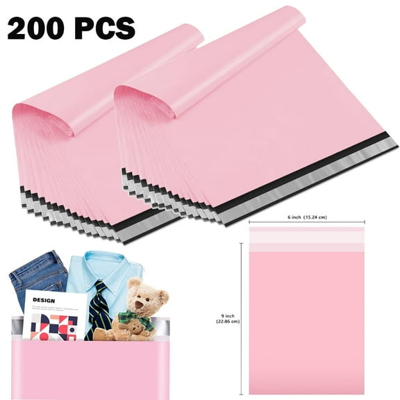 200Pcs Large Poly Mailers, 6 x 9 inch Pink Waterproof and Tear-Proof Self Adhesive Large Shipping Bags, Strong Thick Mailing Bags for Clothing, Small Business