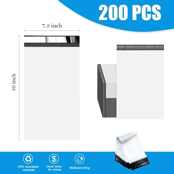 200Pcs Large Poly Mailers, 7.5 x 10 inch Waterproof and Tear-Proof Self Adhesive Large Shipping Bags, Strong Thick Mailing Bags