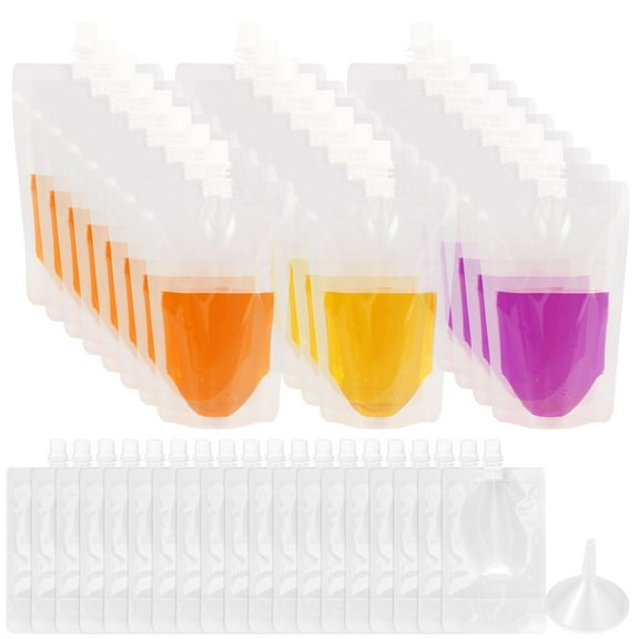 200Pcs Liquid Pouch with Funnel 250ML/500ML Clear Beverage Bags Leak Proof Juice Flask Multipurpose Drink Pouches Portable Milk Bags for Parties Sports Picnic Travel