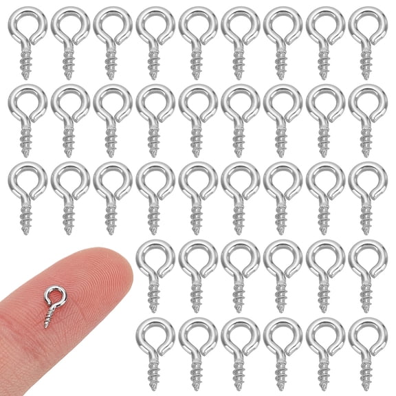 200Pcs Mini Eye Pins 8mm Long Screw Hooks Small Metal Eyelet Screws Stainless Steel Screw Eye Pin for DIY Earring Necklace Jewelry Making,Hole:2mm