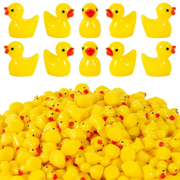 200Pcs Mini Resin Ducks Tiny Duck Figurine for Fairy Garden Landscape Aquarium Potted Plant Decoration Prank Game DIY Ornament Party to Hide, Miniature Dollhouse Accessories, Light Yellow