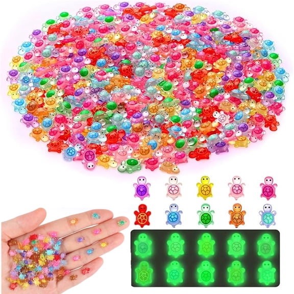 200Pcs Mini Resin Turtles Luminous Miniatures, Tiny Cute Glow in The Dark Turtle Figurines for Fairy Garden, Micro Landscape & Dollhouse Decor