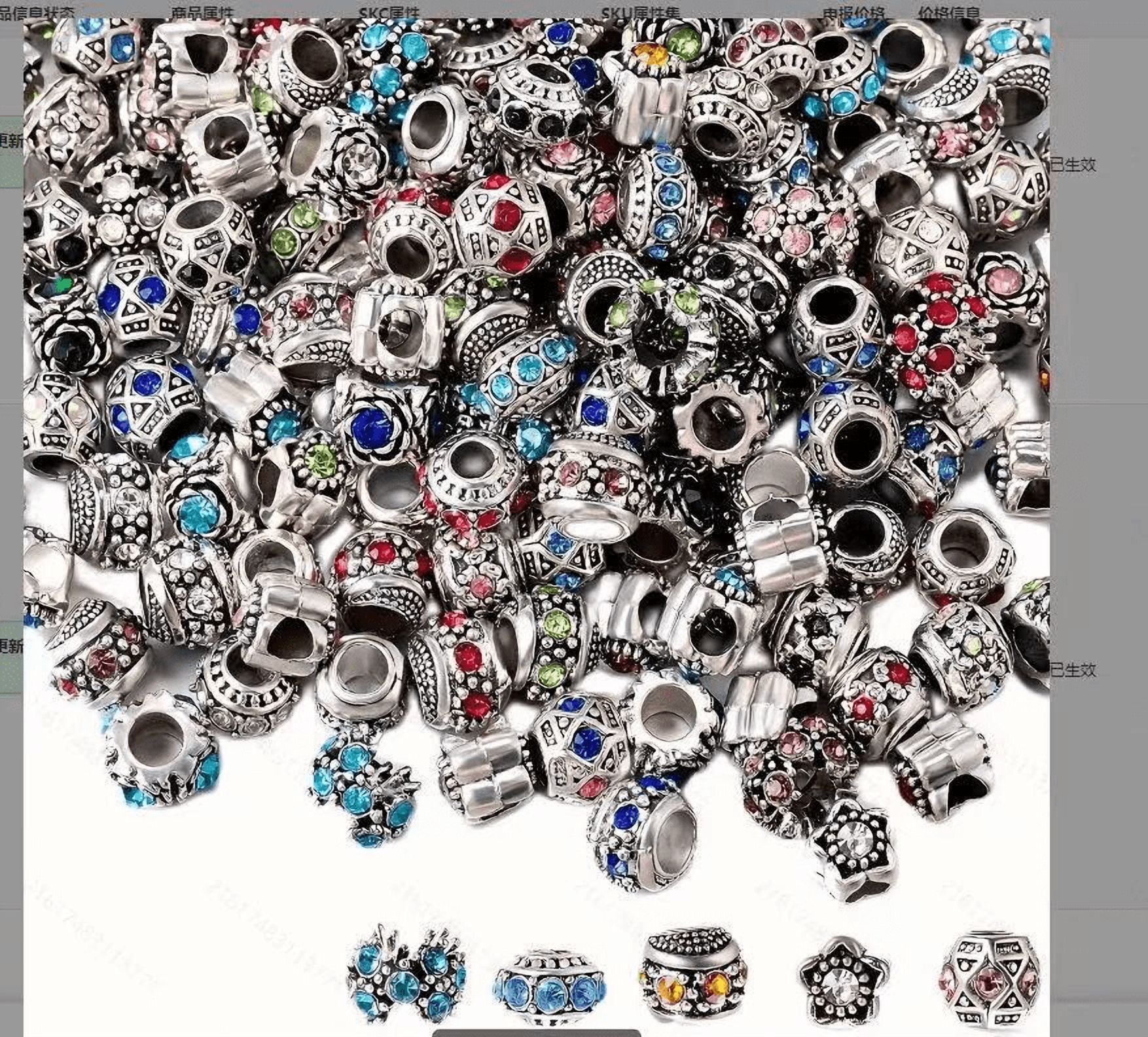 200Pcs Mix Assorted Crystal Silver Color Metal Charm Beads Jewelry Making