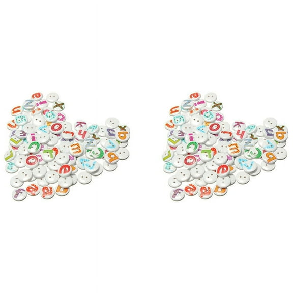 200Pcs Mixed Painted Letter Alphabet Wooden Sewing Button Scrapbooking