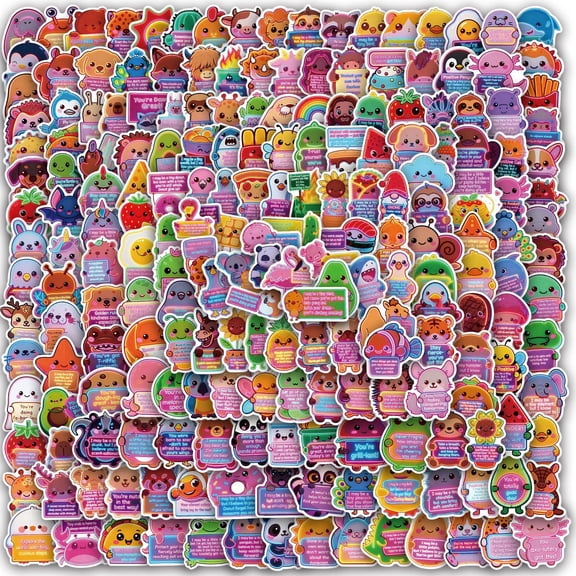 200Pcs Neon Emotional Support Animal Stickers, Waterproof Vinyl Positive Quote Decals for Laptops, Water Bottles, Journals, Gifts and Sticker Bomb Decor