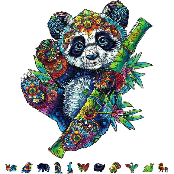 200Pcs Panda Wooden Jigsaw Puzzles for Adults 13x10.9inch Cute Panda Wood Puzzle for Colorful Unique Shaped Wooden Puzzle for Christmas Birthday Gifts Family Games