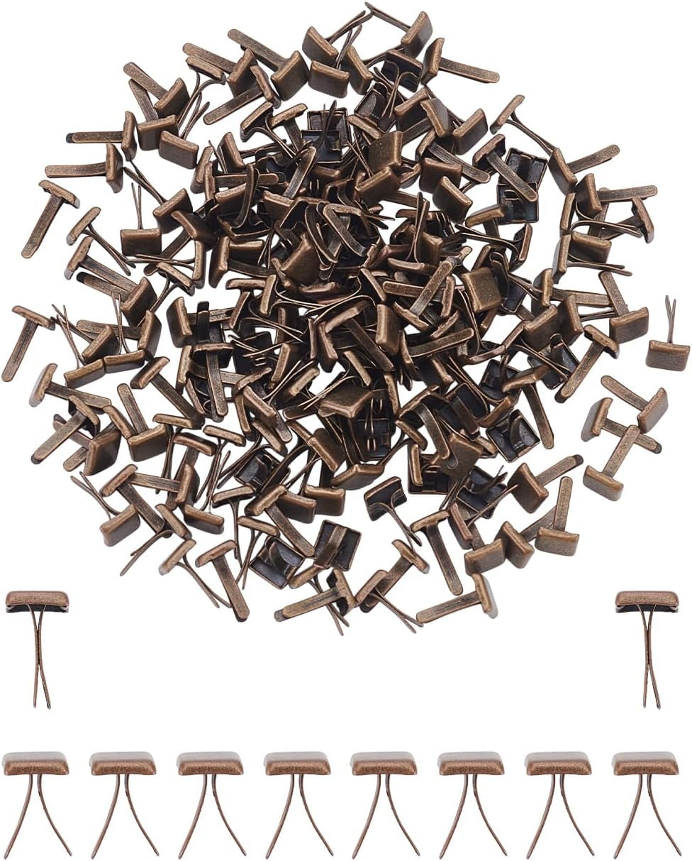 200Pcs Paper Fasteners Brads 5x5x9mm Iron Rivets Bronze Mini Square ...