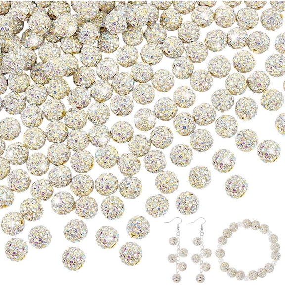 200Pcs Pave Disco Ball Beads Polymer Clay Pave Rhinestone Beads Round AB Green PP13(1.9~2mm) 6 Rows Rhinestone 10x9mm Hole: 1.6mm for DIY