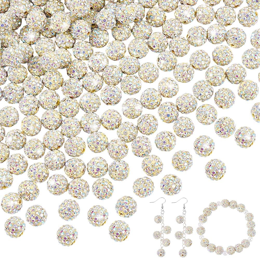 200Pcs Pave Disco Ball Beads Polymer Clay Pave Rhinestone Beads Round AB Green PP13(1.9~2mm) 6 Rows Rhinestone 10x9mm Hole: 1.6mm