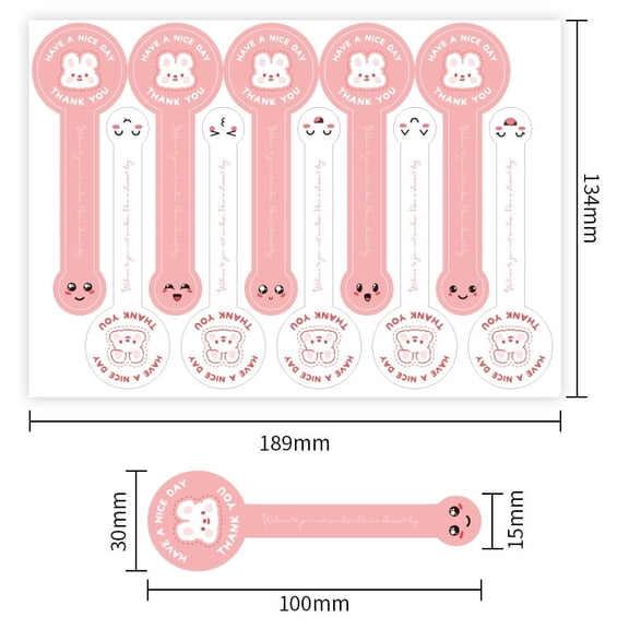 200Pcs Pink Baking Stickers Round & Long Strip Self-Adhesive Seal Stickers for Dessert Boxes, Cake Boxes, DIY Bakery Packaging Decorative Labels for Cupcake Bags, Treat Bags, Candy Wrappers