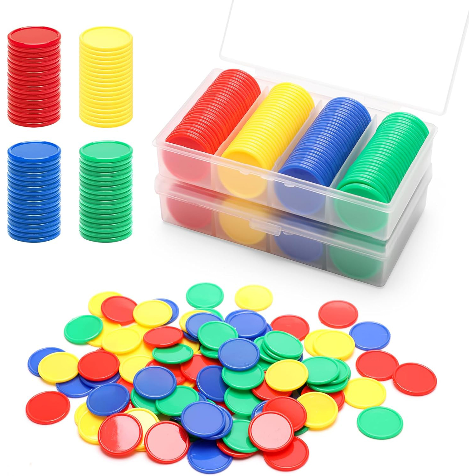 200Pcs Plastic Learning Counters With Storage Box 4 Colors Bingo Chips 