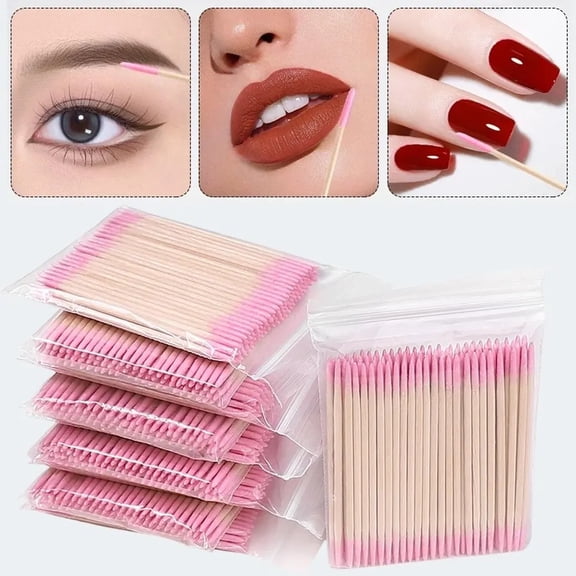 200Pcs Precision Pointed Tip Cotton Swabs, Nail Polish Remover Stick Double Head Microblading Makeup Applicators, Wood Handle Pointed Tip Cotton Swabs for Eyebrow Nail Polish Remover Cleaner Tools