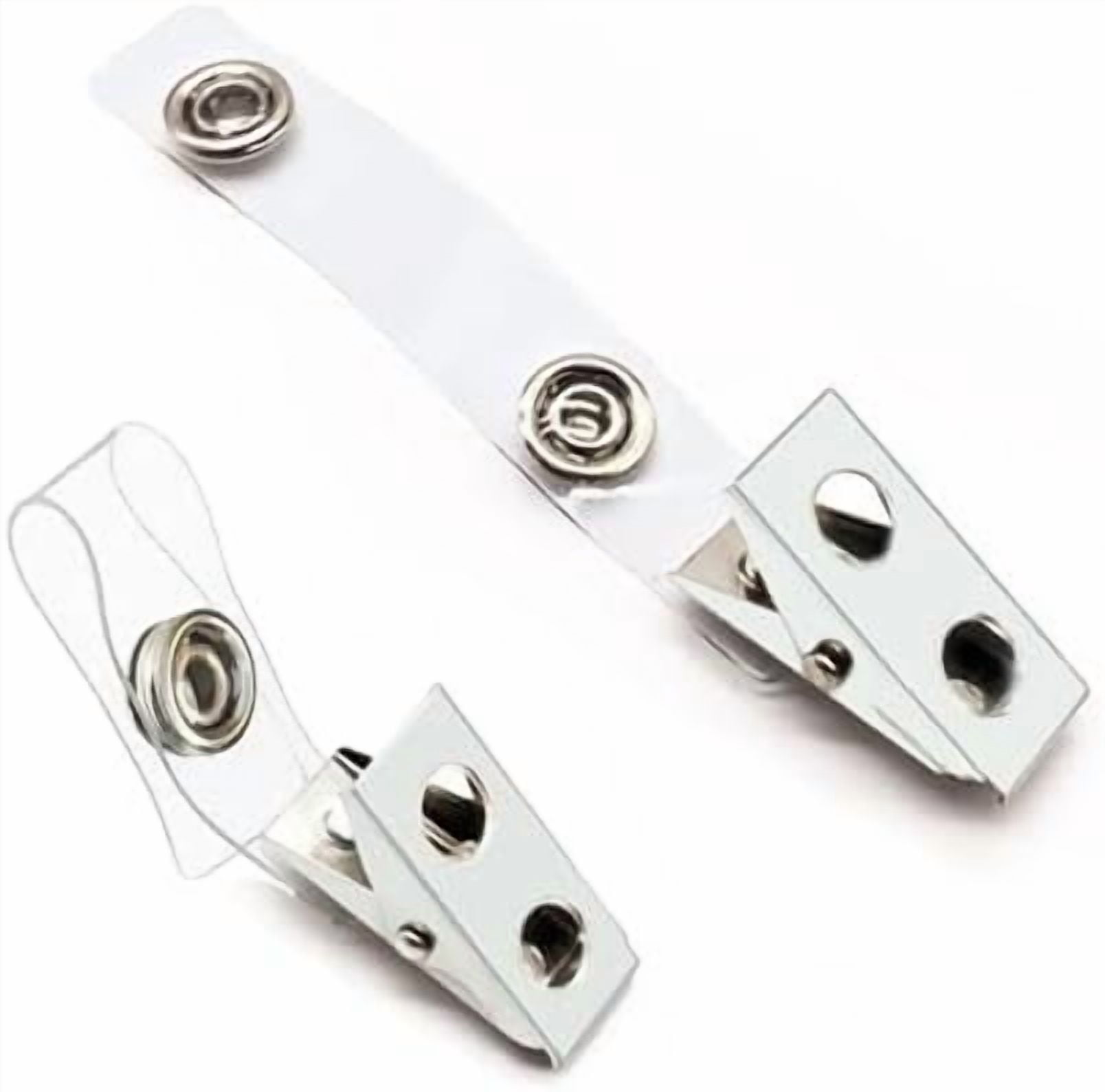 200Pcs Premium Metal Badge Clips with Clear PVC Straps for ID Cards, Badge Holders, Name Tags, Work Badges