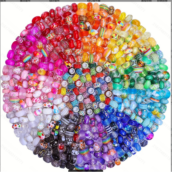 200Pcs Rainbow Large Hole Beads for Bracelet Pens Jewelry Making Spacer Charms Craft Beads Decoration