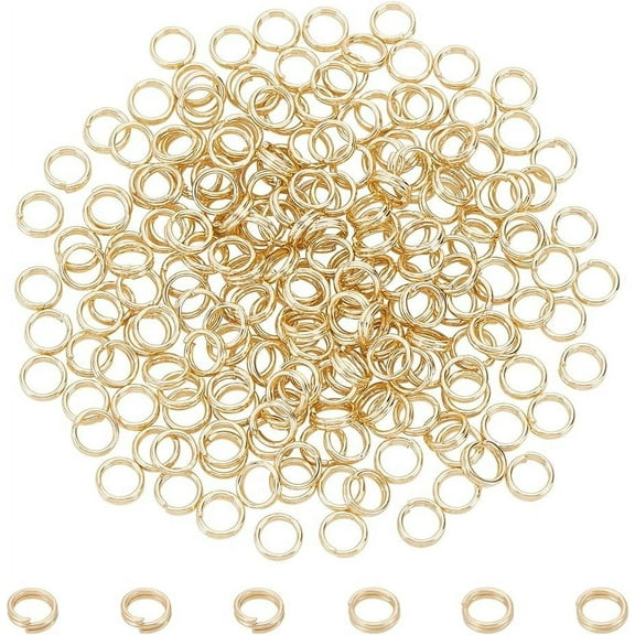 200Pcs Real 14K Gold Plated Brass Jump Ring 6mm Double Loops Split Ring O Ring Connectors for Jewelry Necklaces Bracelet Earrings Crafts Making 1.5mm Thick KK-BC0013-85A-US